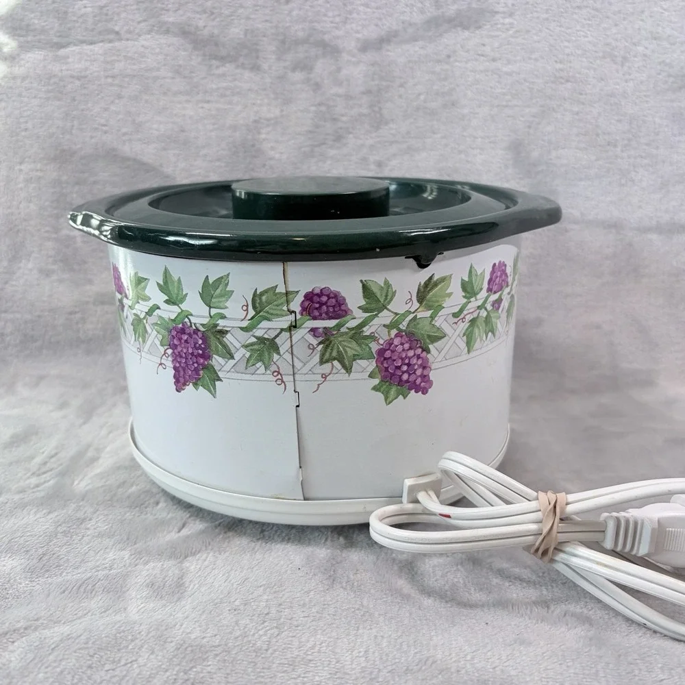 Vintage Rival Crock-Ette‎ 1 Qt Slow Cooker Grapevine Pattern Fixed Pot Warmer